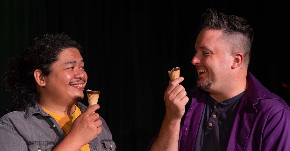 [image: Tasi Alabastro and Dane K. Lentz eating ice cream and laughing]