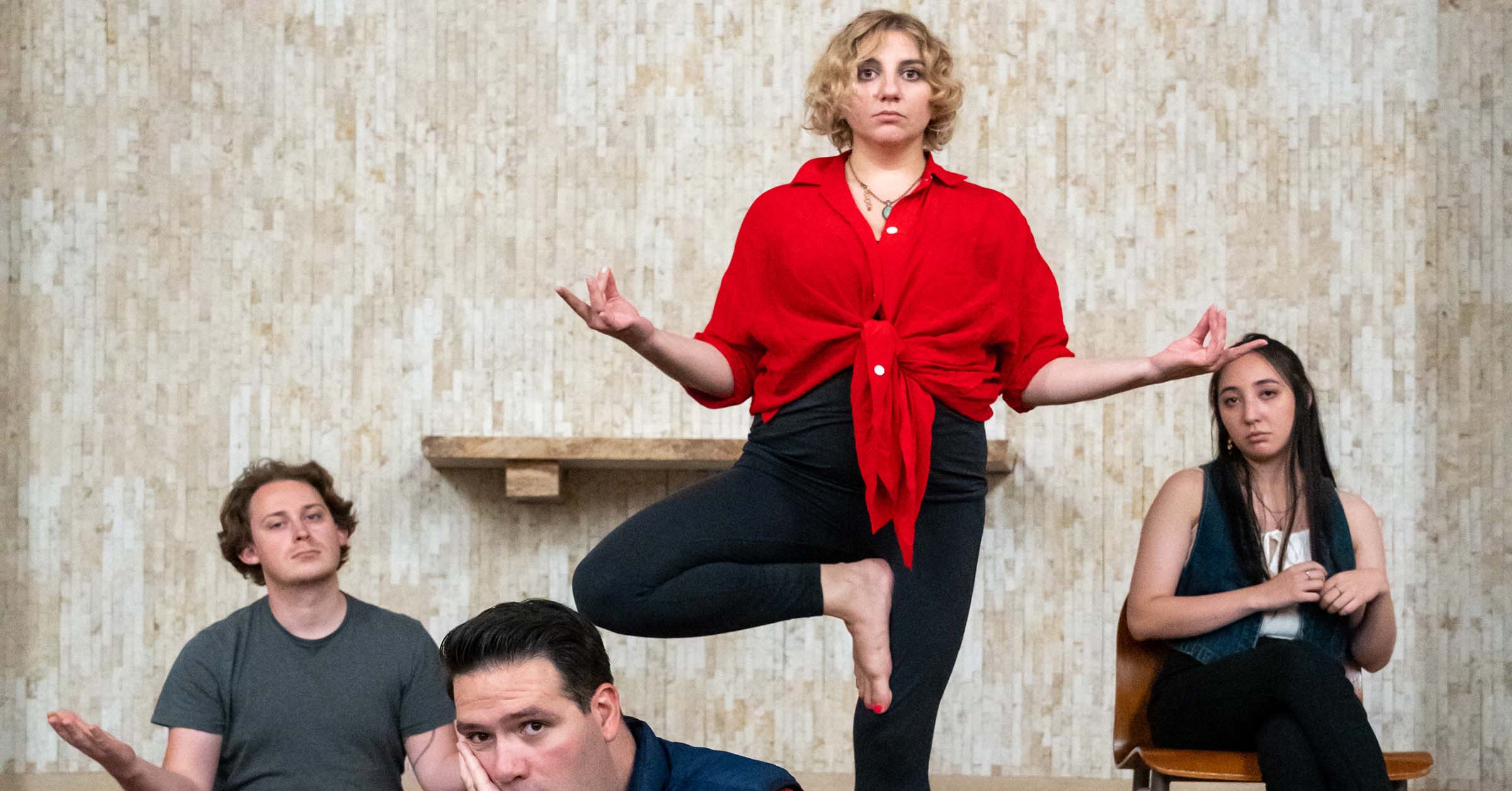 [image: Four actors posing like super-woke yoga artists]