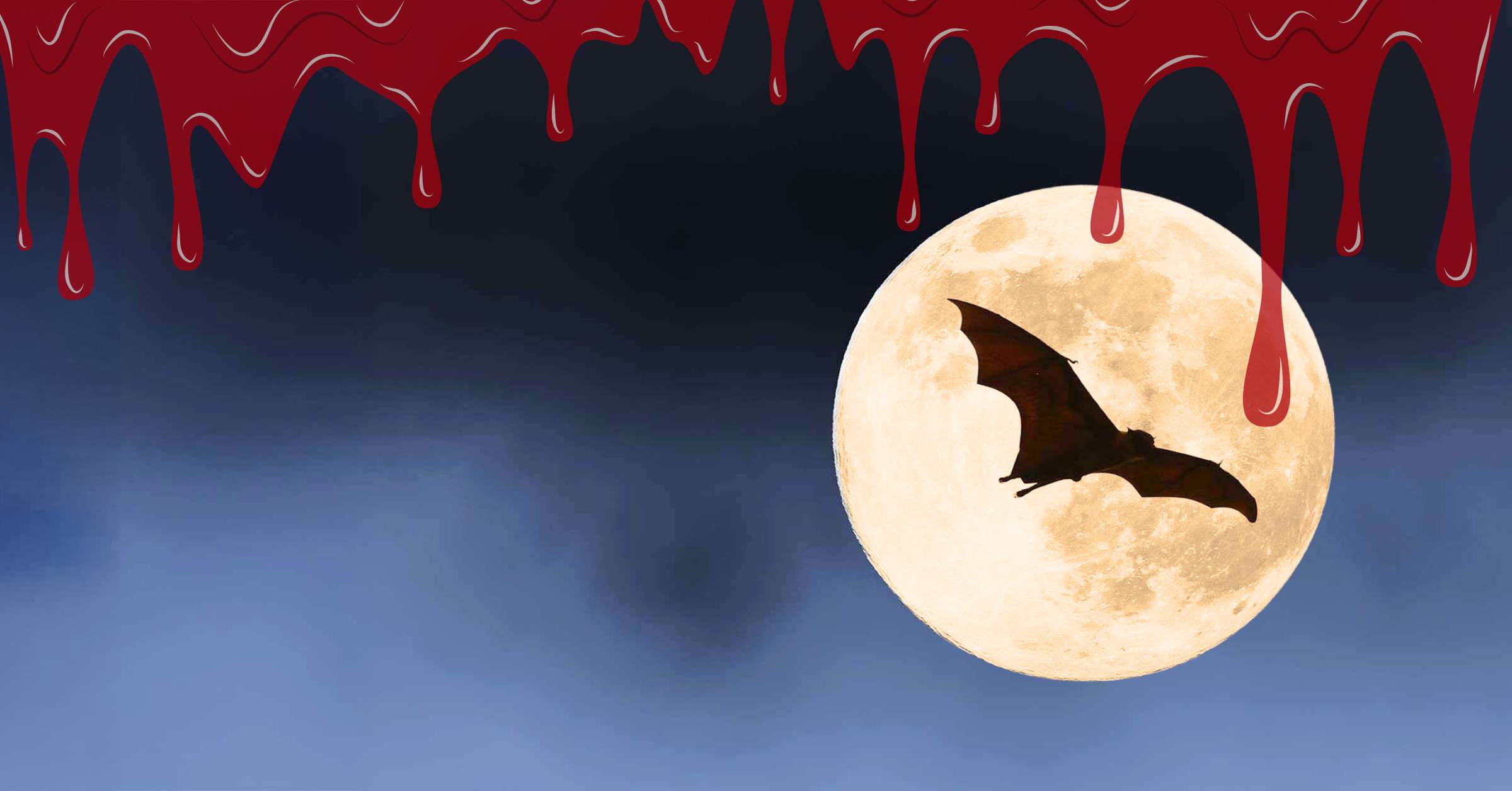 [image: Harvest moon, full and slightly yellow, with a bay silhouetted against it and comic-book blood dripping down from above]